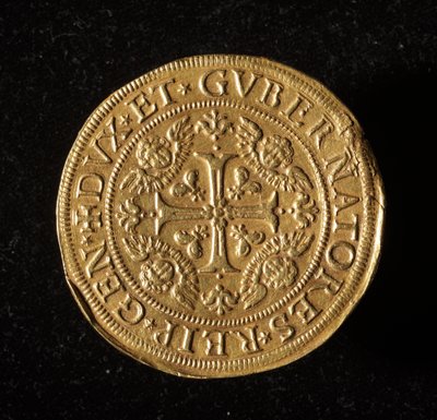 Munt van de Republiek Genua: 12,5 gouden doppie munt. Diam. 61 mm. 1656. Voorzijde. Genua Musei di Strada Nuova (inv. 6453) door Italian School