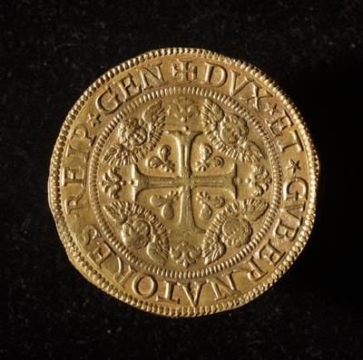 Munt van de Republiek Genua: 12,5 gouden doppie munt. Diam. 61 mm. 1656. Voorzijde. Genua Musei di Strada Nuova (inv. 6456) door Italian School