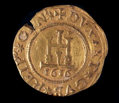 Munt van de Republiek Genua: een gouden quadrupla met een Genua-portaal. Diameter 32 mm. 1616. voorkant. Genua Musei di Strada Nuova door Italian School