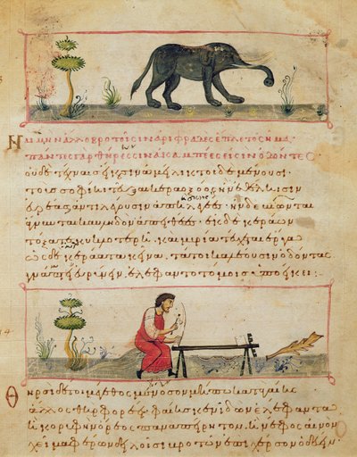 Olifant en traditioneel ivoorwerk, illustratie uit de Cynegetica door Oppian door Italian School