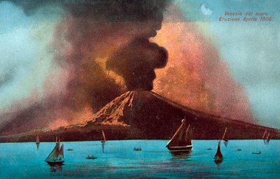 Uitbarsting van de Vesuvius, april 1906 (kleurenlitho) door Italian School
