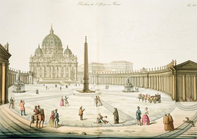 Gevel van St. Pieter in Rome met het plein ervoor, plaat 25 uit Deel III van De Geschiedenis van de Naties, gegraveerd door G. Lago door Italian School
