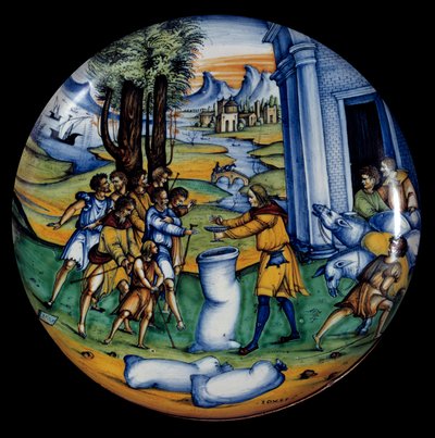 Faience beker met voorstelling van Jozef in de zak van Benjamin door Italian School