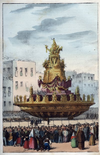 Feest van Santa Rosalia van Palermo (1130-1160), beschermheilige van Palermo - Het feest van Santa Rosalia - (de beschermheilige van Palermo in Italië) - gravure uit 