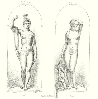 Beeldjes van het Voetstuk, Pallas, Venus (gravure) door Italian School