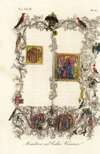 Eerste pagina van de beroemde Weense Codex van de Gouden Bul door Italian School