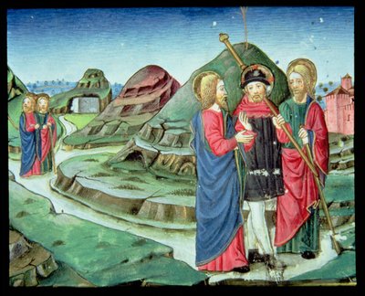 Fol.130v Christus begeleidt twee discipelen naar Emmaüs zonder dat ze beseffen dat hij het is door Italian School