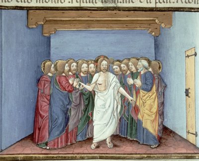 Fol.135v Jezus verschijnt aan de discipelen die onder één dak zijn verzameld uit angst voor de rechters door Italian School