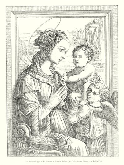 Fra Filippo Lippi, De Madonna en het goddelijke Kind, Verzameling van Florence, Pitti Paleis (gravure) door Italian School