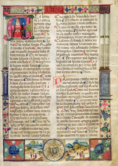 Frontispice, uit een Mariegola van de lekenbroederschap van St. Rocco en St. Nicholas door Italian School