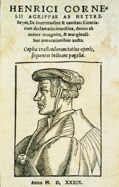 Frontispice van De Incertitudine et Vanitate Scientiarum Declamato Invectiva, door Heinrich Cornelius Agrippa, 1539 door Italian School