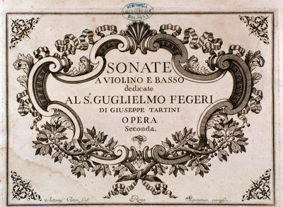 Frontispice van bladmuziek voor Sonates door Giuseppe Tartini door Italian School