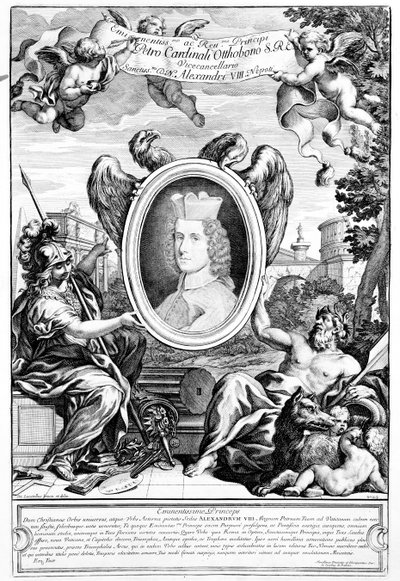 Frontispice van Veteres arcus Augustorum triumphis insignes met een portret van kardinaal Pietro Ottoboni, gegraveerd door Robert van Audenaerde, 1690 door Italian School