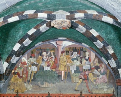 Groenten- en fruitmarkt, ca. 1500 (fresco) door Italian School