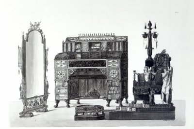 Meubilair in Griekse stijl uit Architecturale Decoraties door Gaetano Landi, gegraveerd door G. D