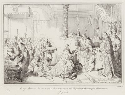 De Doge Francesco Loredano ontvangt de Gouden Roos geschonken aan de Republiek door paus Clemens XIII door Italian School