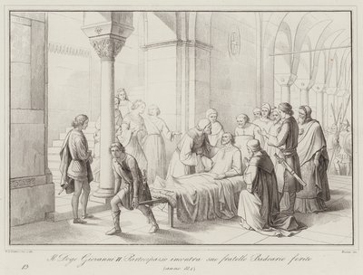 De Doge Giovanni II Partecipazio ontmoet zijn gewonde broer Badoario, 884 door Italian School
