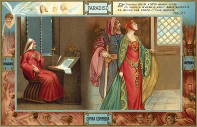 Illustratie voor De goddelijke komedie van Dante (kleurenlitho) door Italian School