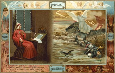 Illustratie voor De goddelijke komedie van Dante (kleurenlitho) door Italian School