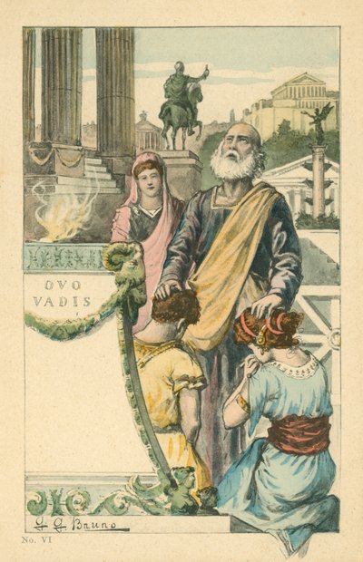 Illustratie voor de roman Quo Vadis van Henryk Sienkiewicz (kleurenlitho) door Italian School