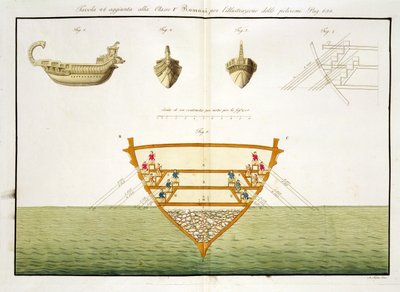 Illustratie van een Romeinse Polyreme, plaat 26, klasse 5 uit Deel I van De Geschiedenis van de Naties, gegraveerd door A. Nani door Italian School