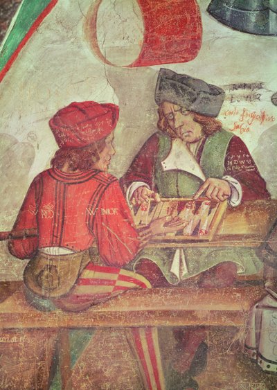Interieur van een herberg, detail van backgammonspelers door Italian School