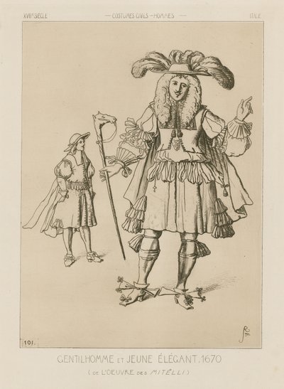 Italiaanse heer en elegante jongeman, 1670 door Italian School