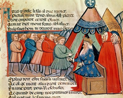 Ridders die hun trouw zweren aan Karel de Grote (742-814) uit een Venetiaans codex door Italian School