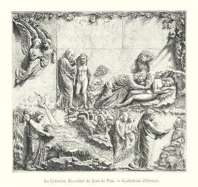 De Schepping, Bas-reliëf van Giovanni Pisano, Kathedraal van Orvieto (gravure) door Italian School