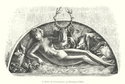Diana van Fontainebleau, door Benvenuto Cellini (gravure) door Italian School