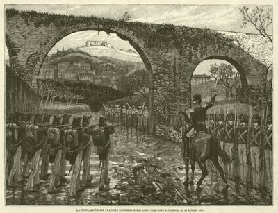La Fucilazione dei Fratelli Bandiera e Dei Loro Compagni a Cosenza il 25 Luglio 1844 (gravure) door Italian School