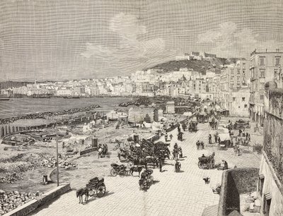 La Marinella, Napels, Italië, gravure door Sabattini naar tekening van A. Della Valle, uit L