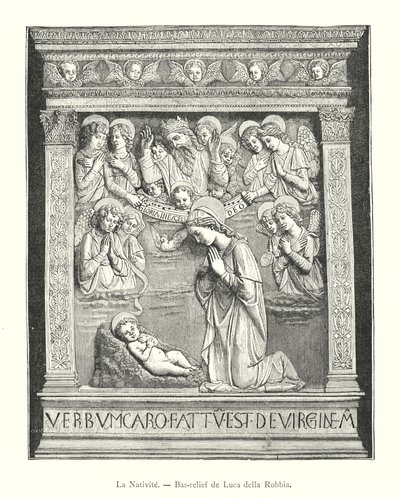 De Geboorte, Bas-reliëf van Luca della Robbia (gravure) door Italian School