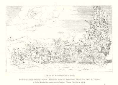 De Wagen van de Onderhouders van de Sbarra, Facsimile naar de Verzameling getiteld, Festi nelle nozze del Serenissimo Medici Gran Duca di Toscana e della Serenissima sua consorte la sign, Bianca Capello door Italian School