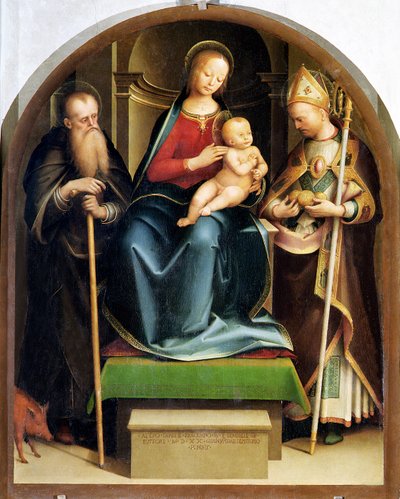 Madonna en kind met St. Antonius Abt en St. Nicolaas van Bari, 1520 door Italian School