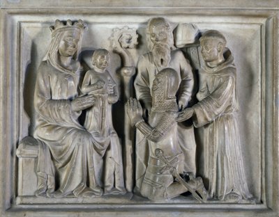 Madonna en Kind, met een krijger en heiligen, reliëf door De Meesters van Campione door Italian School