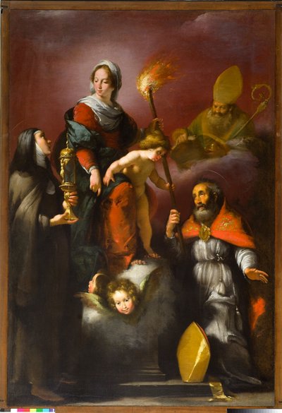 Madonna met Kind en Heiligen Clara, Ambrosius en Erasmus, circa 1625 door Italian School