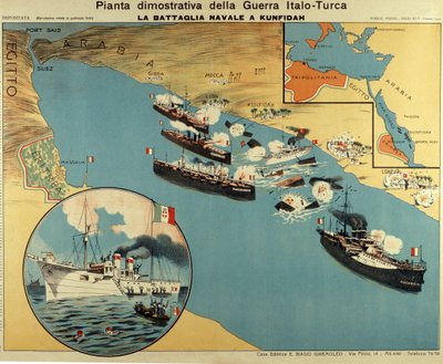 Kaart van de Slag om Kunfuda Bay door Italian School