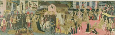 Huwelijksceremonie geschilderd op cassone paneel, Florentijnse School, c.1430 door Italian School