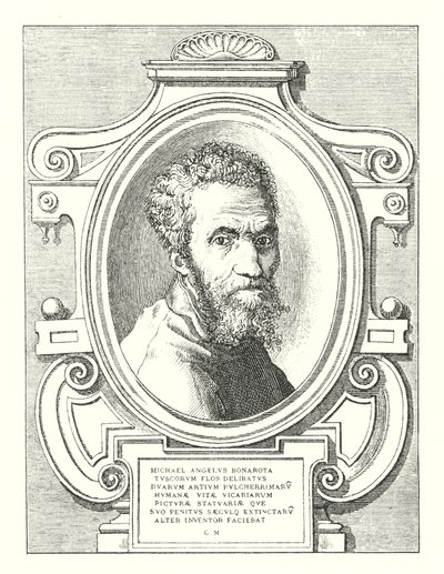 Michael Angelus Bonarota, bloem van de Toscanen, meester van schilder- en beeldhouwkunst, uitvinder van de tweede kunst door Italian School