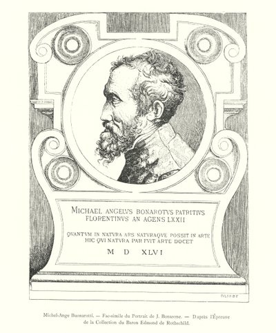 Michel-Ange Buonarotti, Fac-simile van het Portret van J Bonasone, Naar de Proef van de Collectie van Baron Edmond de Rothschild door Italian School