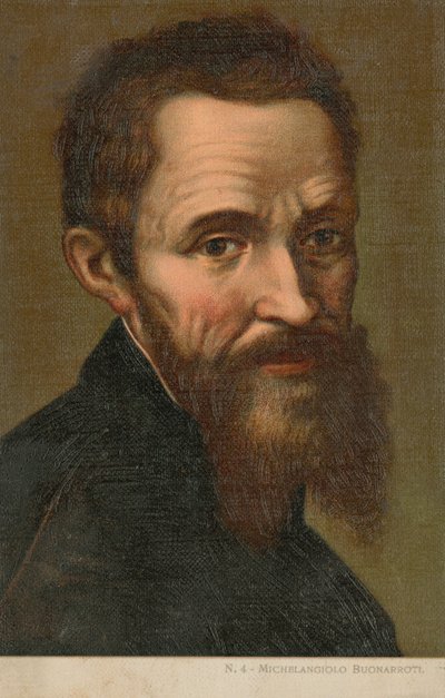 Michelangelo, Italiaans kunstenaar (chromolitho) door Italian School