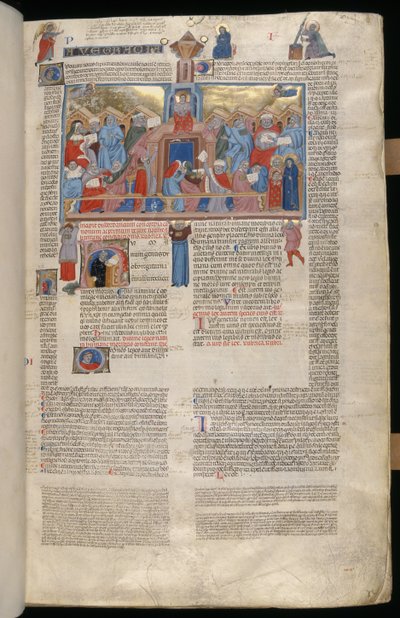 Christus in de Tempel, miniatuur uit de Decreta cum Apparatu Ioannis Andreae Laurentii door Italian School