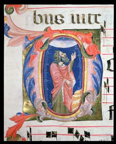 Ms 570 f.105r Geïllustreerde initiaal D met koning David in gebed door Italian School