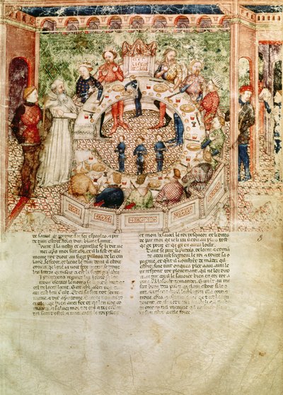 Sir Galahad wordt verwelkomd aan de Ronde Tafel, uit de Queste del Saint Graal, c.1380-85 door Italian School