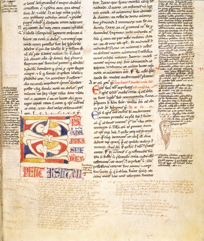 Detail van een plantvormige gehistorieerde initiaal C uit Gratians Decretum, late 12e eeuw door Italian School