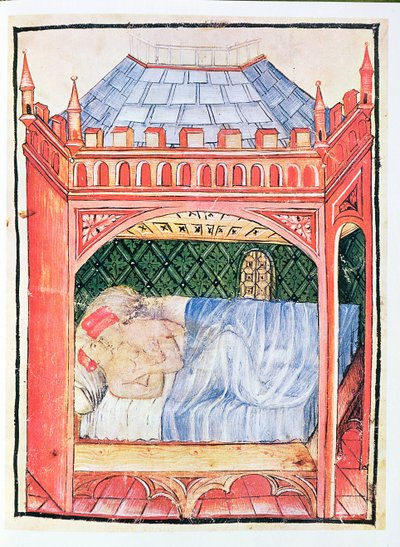 Koppel in een bed, uit Tacuinum Sanitatis door Italian School