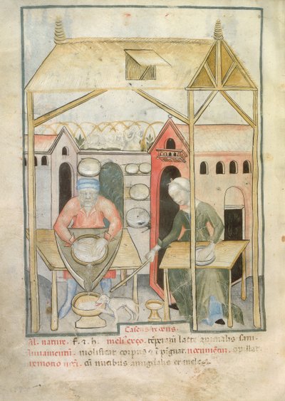 Bereiding van kaas, uit Tacuinum Sanitatis, ca. 1390-1400 door Italian School
