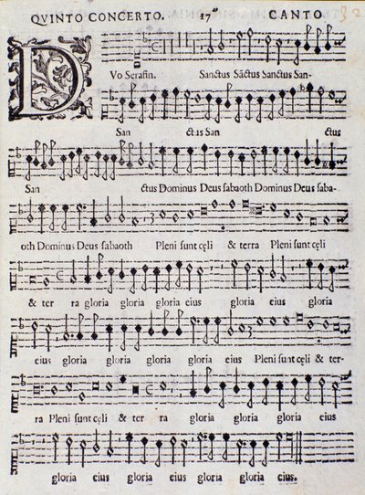 Pagina van de partituur van Concerto 5 in "Canzoni alla francese" door Adriano Banchieri door Italian School