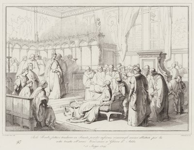 Paolo Barbo, ziek, moedigt de Senaat aan (gravure) door Italian School